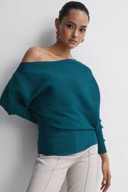 Reiss Teal Lorna Asymmetric Drape Knitted Top - Image 1 of 5