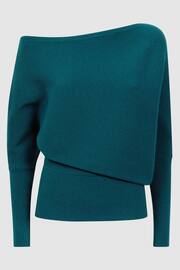 Reiss Teal Lorna Asymmetric Drape Knitted Top - Image 2 of 5