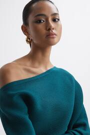 Reiss Teal Lorna Asymmetric Drape Knitted Top - Image 4 of 5