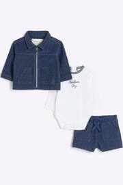 River Island Blue Baby Boys Jacket Top and Shorts Set - Image 1 of 5
