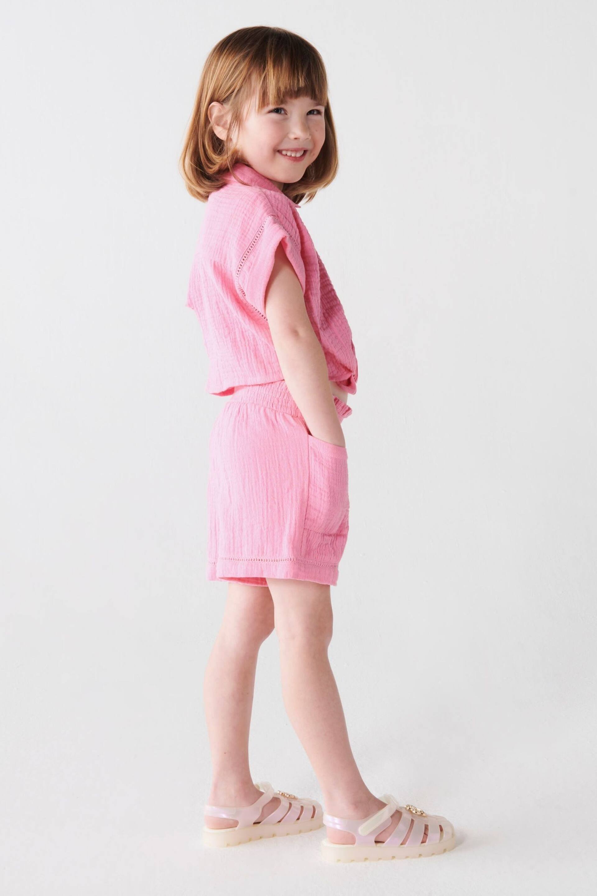 River Island Pink Girls Shirt and Shorts Set - Image 2 of 3