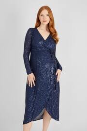 JoJo Maman Bébé Navy Sequin Wrap Maternity Dress - Image 2 of 5