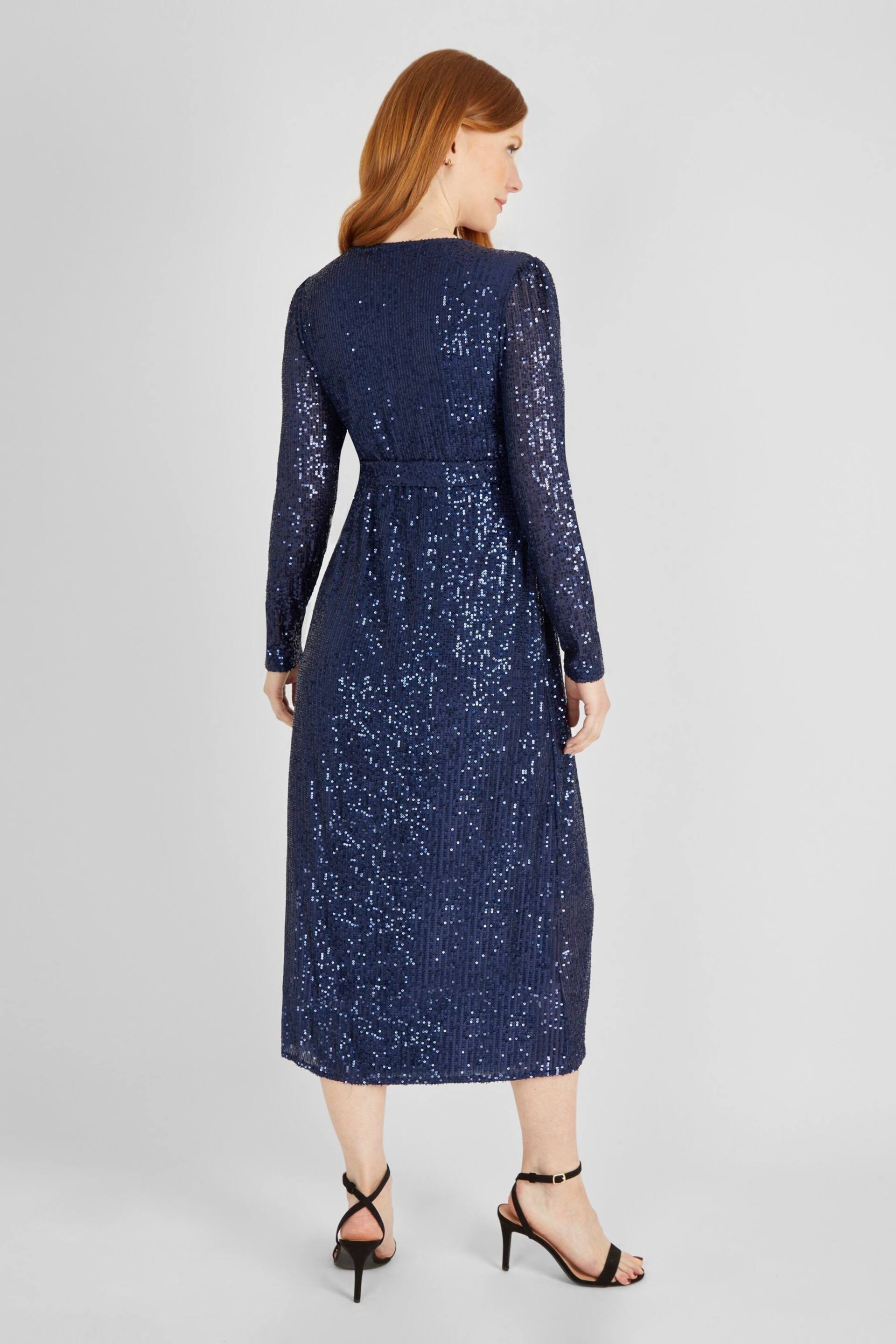 JoJo Maman Bébé Navy Sequin Wrap Maternity Dress - Image 3 of 5