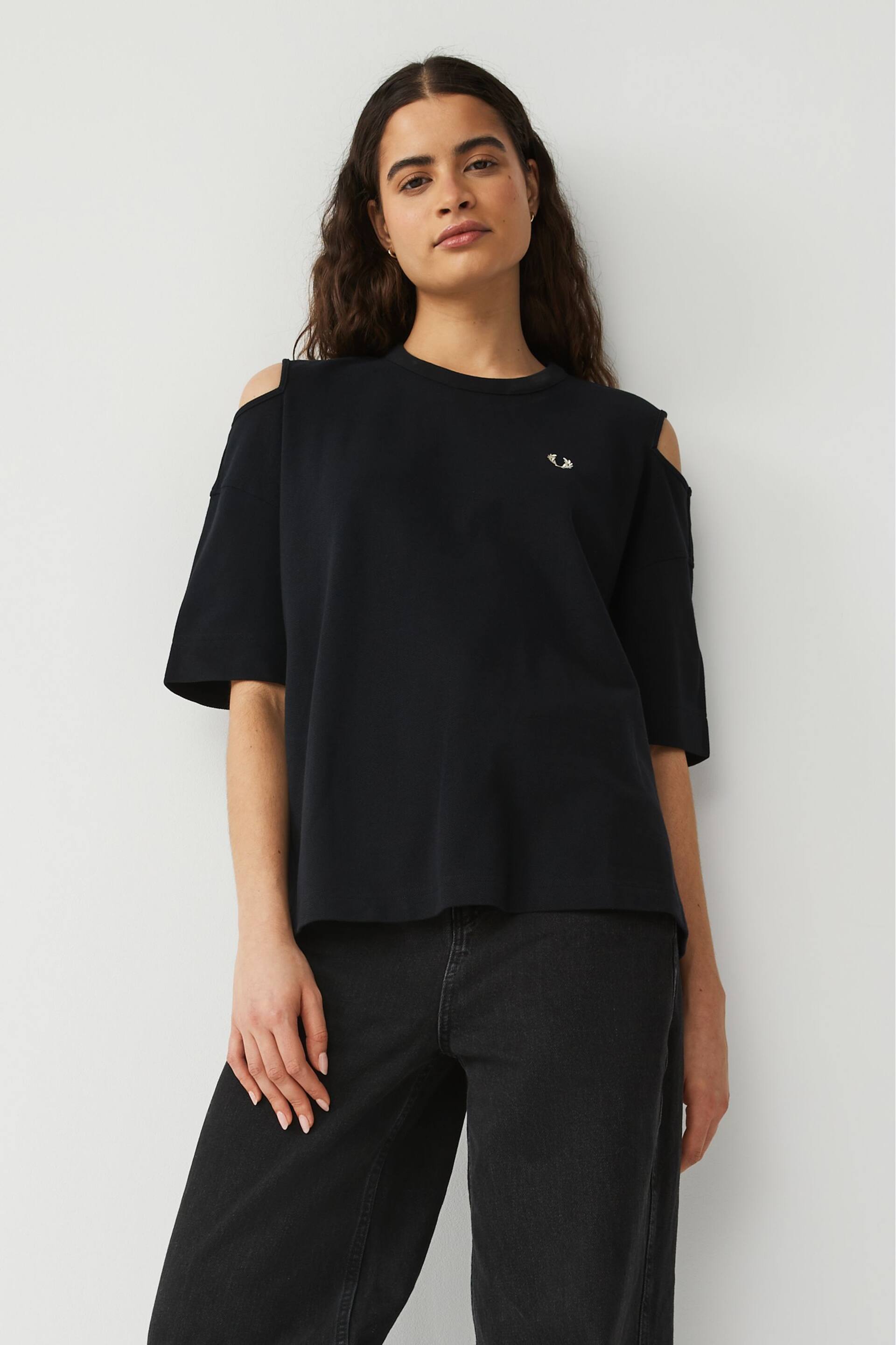 Fred Perry Womens Black Cut Out T-Shirt - Image 1 of 4