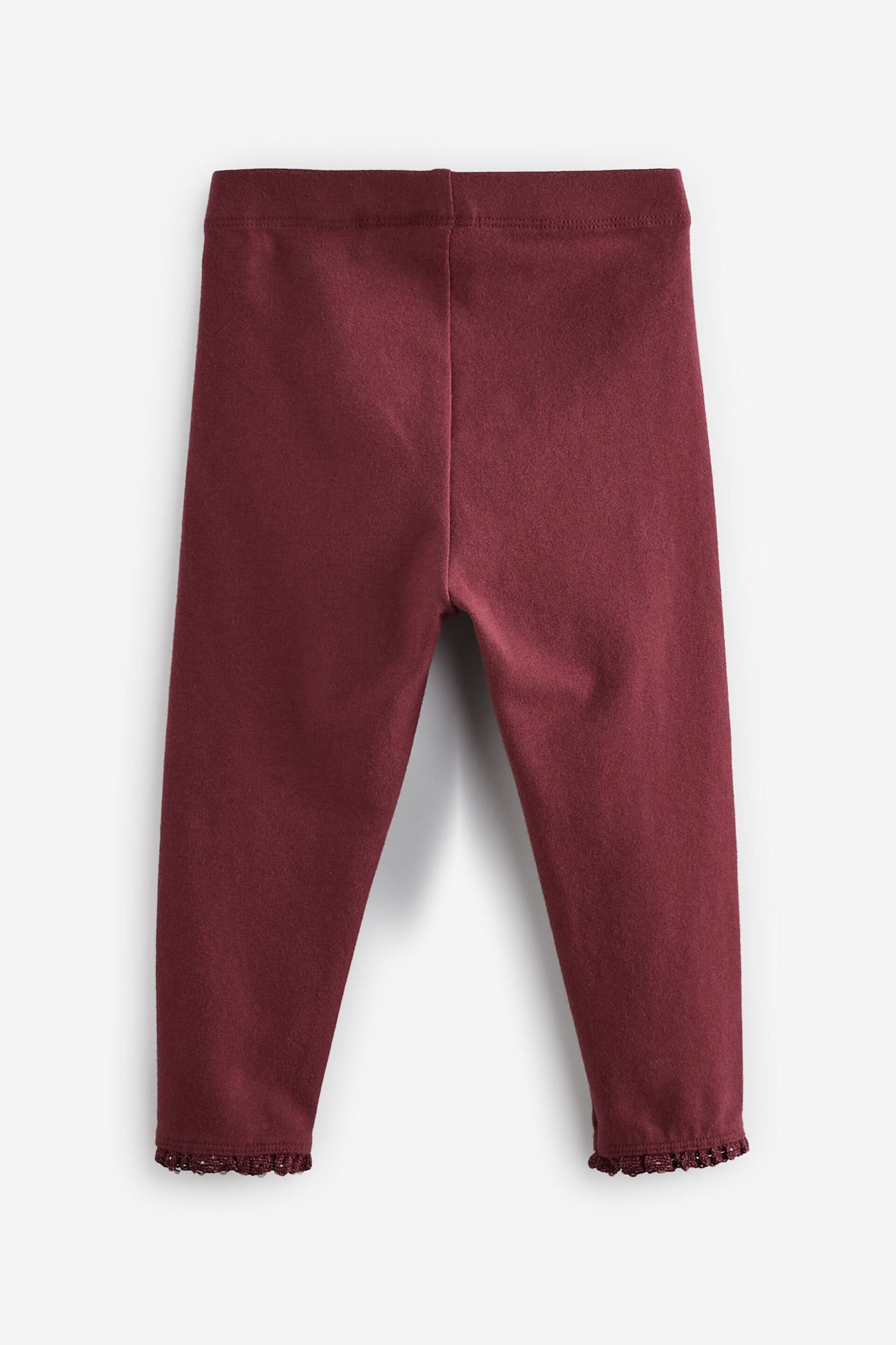 Berry Red Lace Trim Leggings (3mths-7yrs) - Image 3 of 4