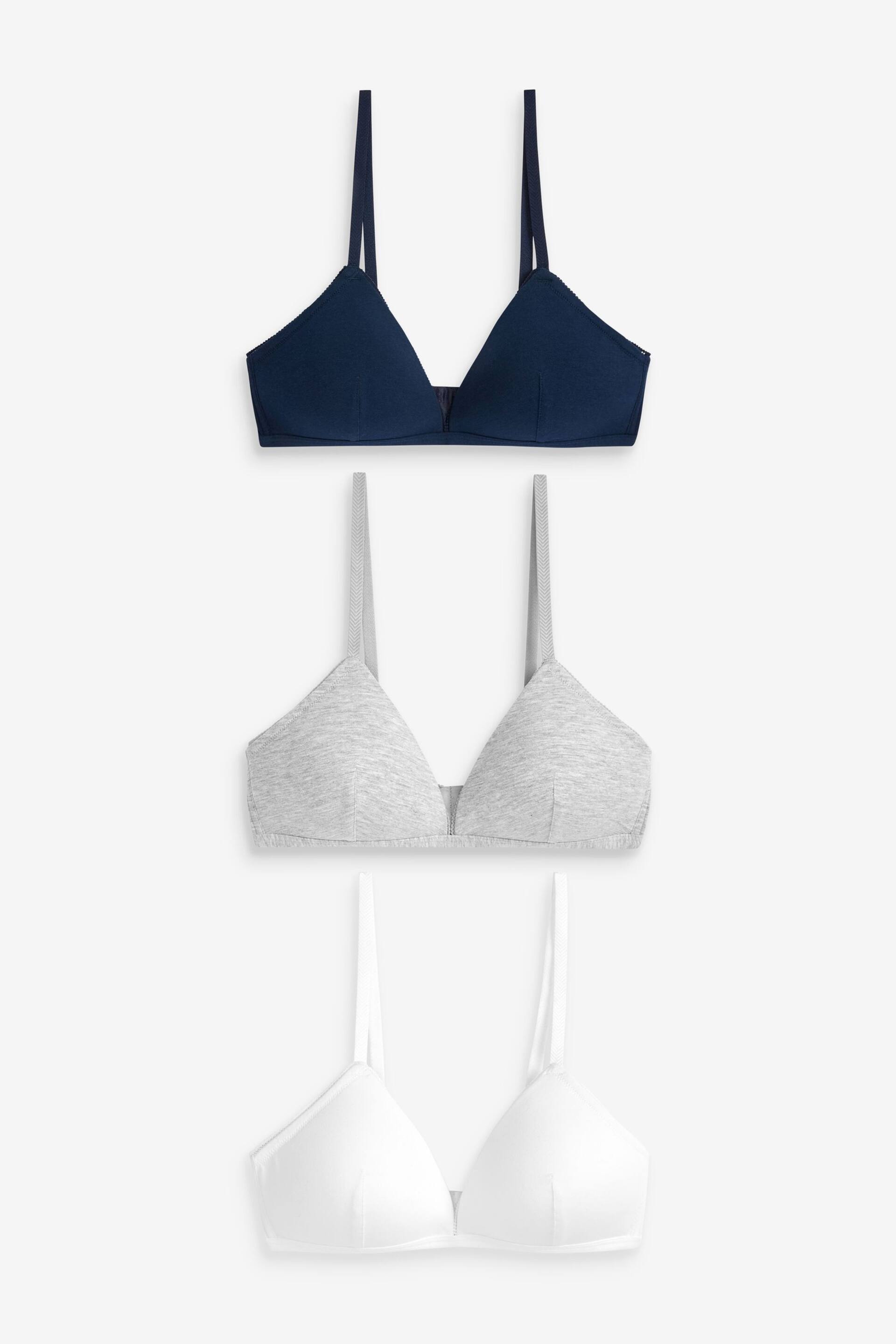 Navy Blue/Grey Marl/White Pad Non Wire First Bras 3 Pack - Image 4 of 12