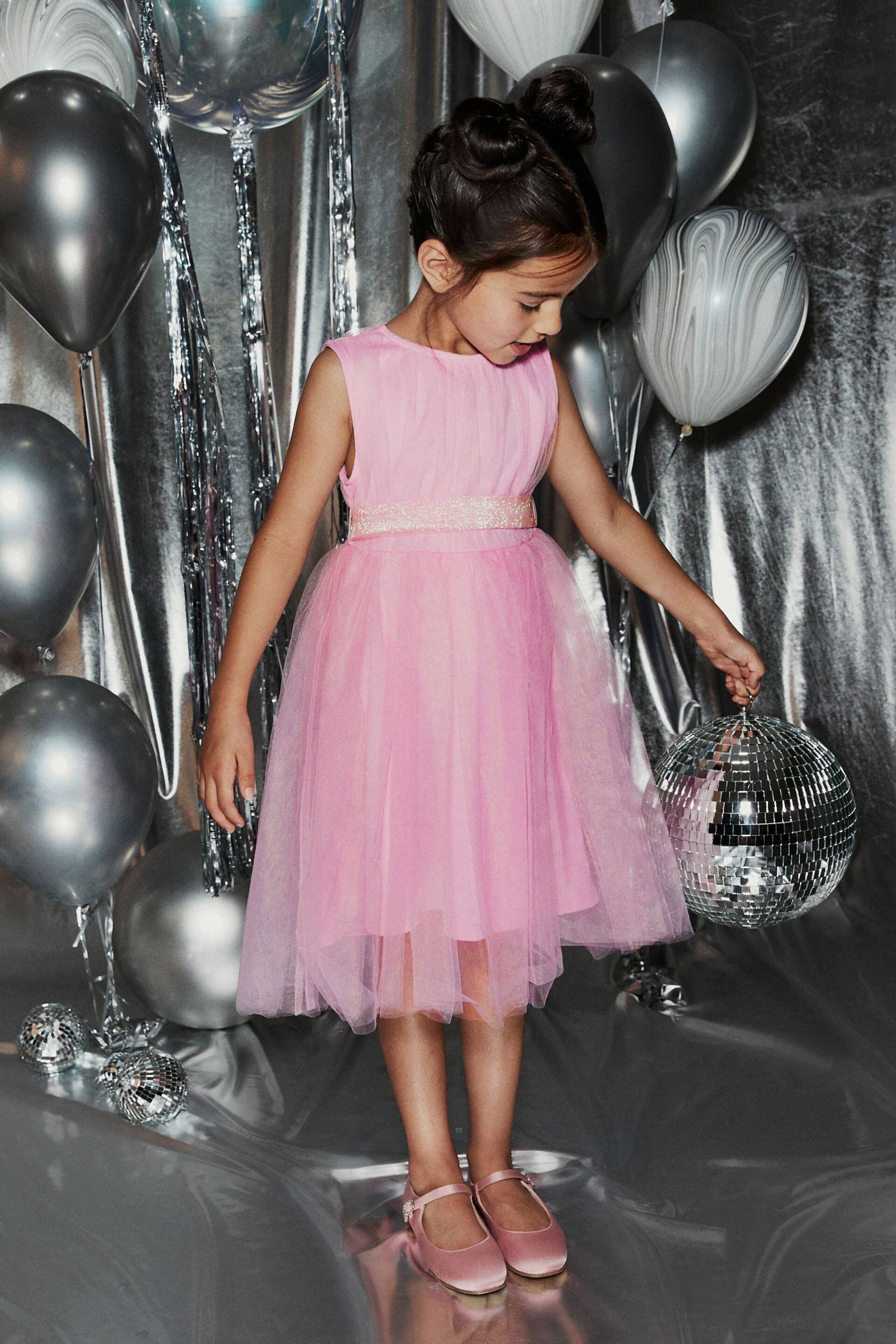 Pale Pink Mesh Tie Back Party Dress (3-16yrs) - Image 1 of 13