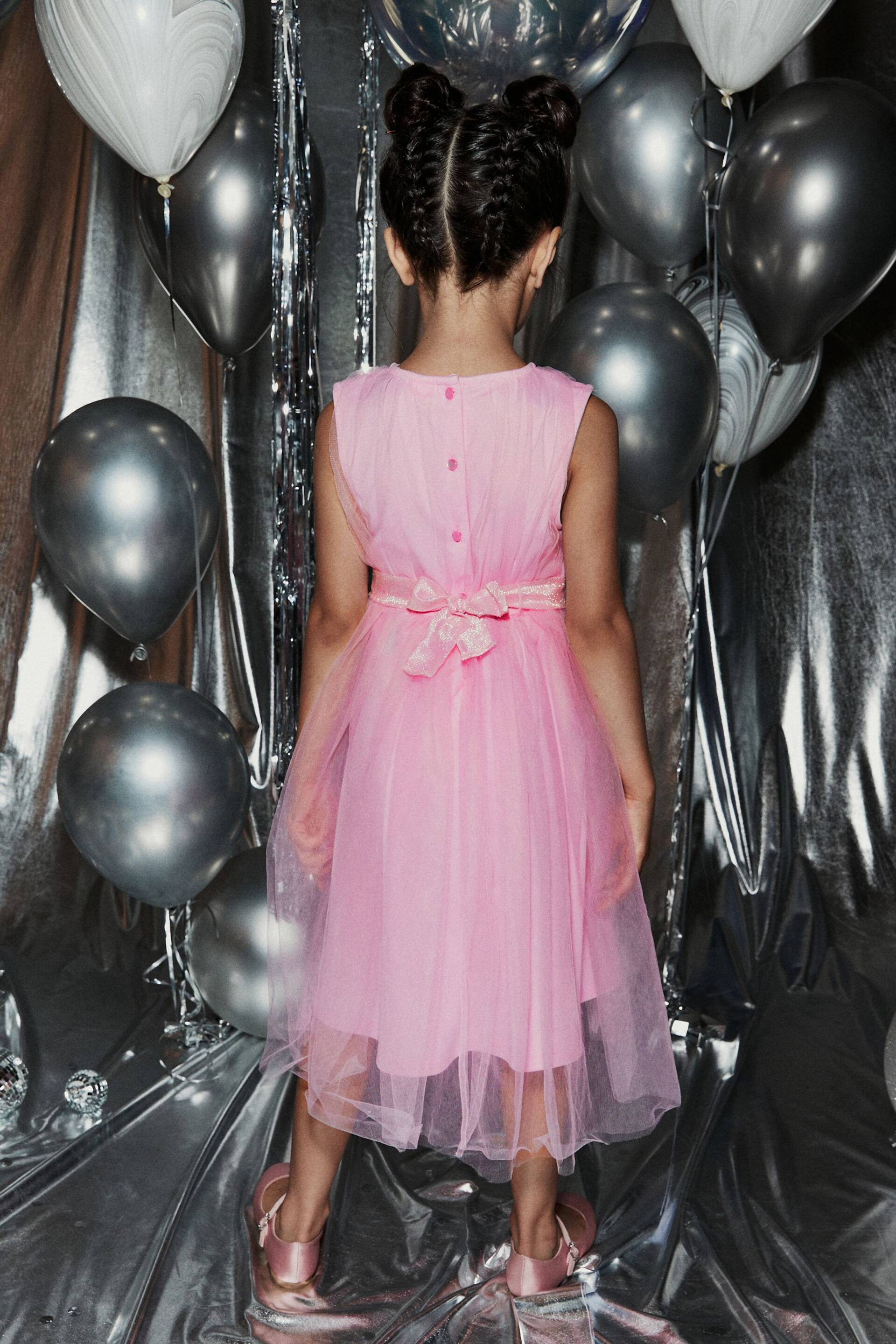 Pale Pink Mesh Tie Back Party Dress (3-16yrs) - Image 2 of 13