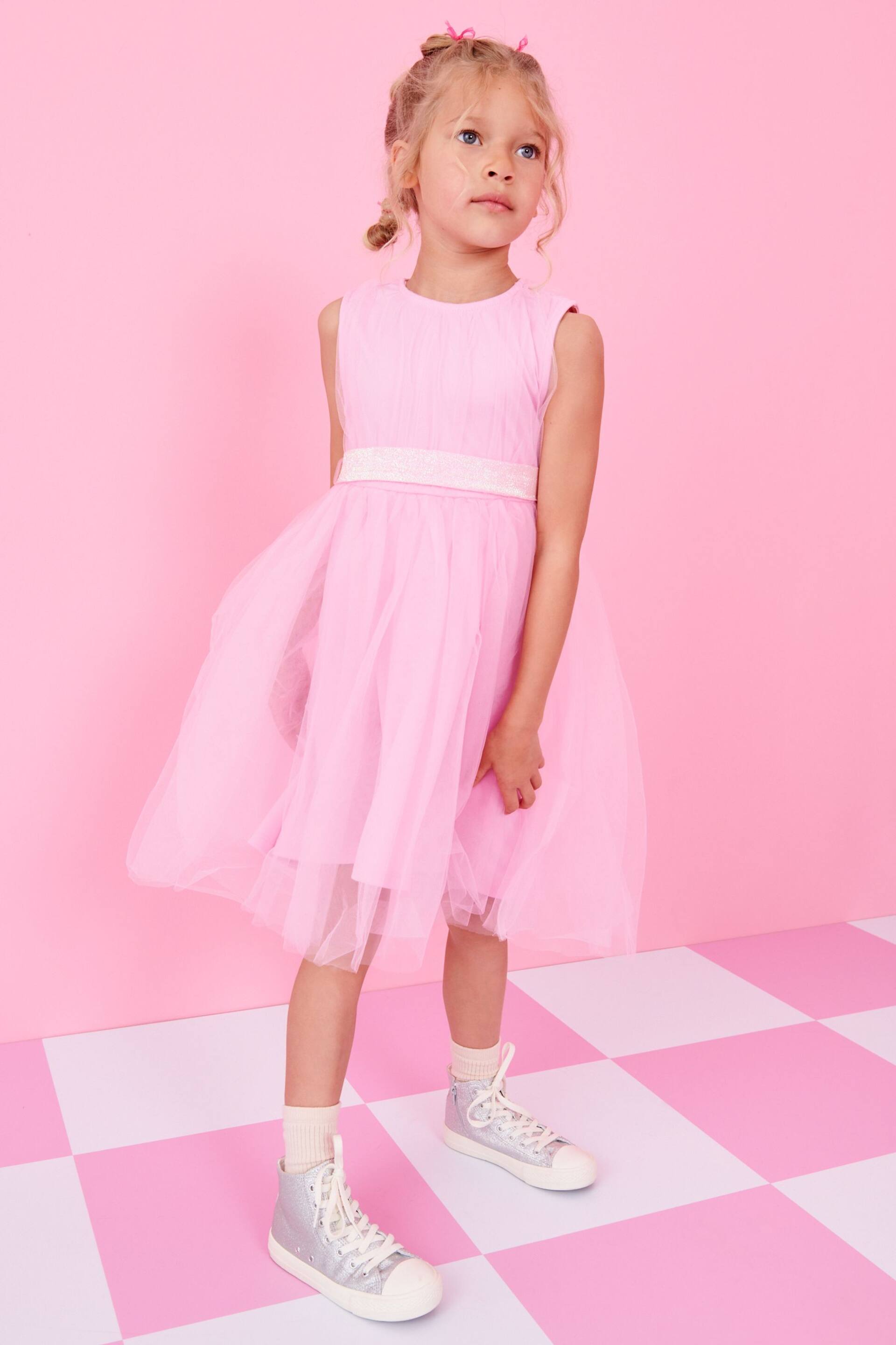 Pale Pink Mesh Tie Back Party Dress (3-16yrs) - Image 5 of 13