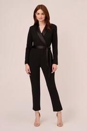 Adrianna Papell Black Crepe Tuxedo Jumpsuit - Image 3 of 7