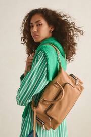Tan Brown Leather Pocket Zip Grab Bag - Image 1 of 8