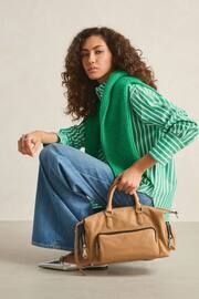 Tan Brown Leather Pocket Zip Grab Bag - Image 2 of 8