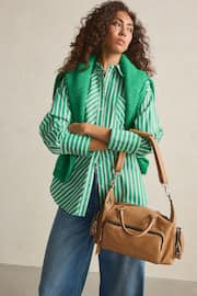 Tan Brown Leather Pocket Zip Grab Bag - Image 3 of 8