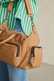 Tan Brown Leather Pocket Zip Grab Bag - Image 4 of 8