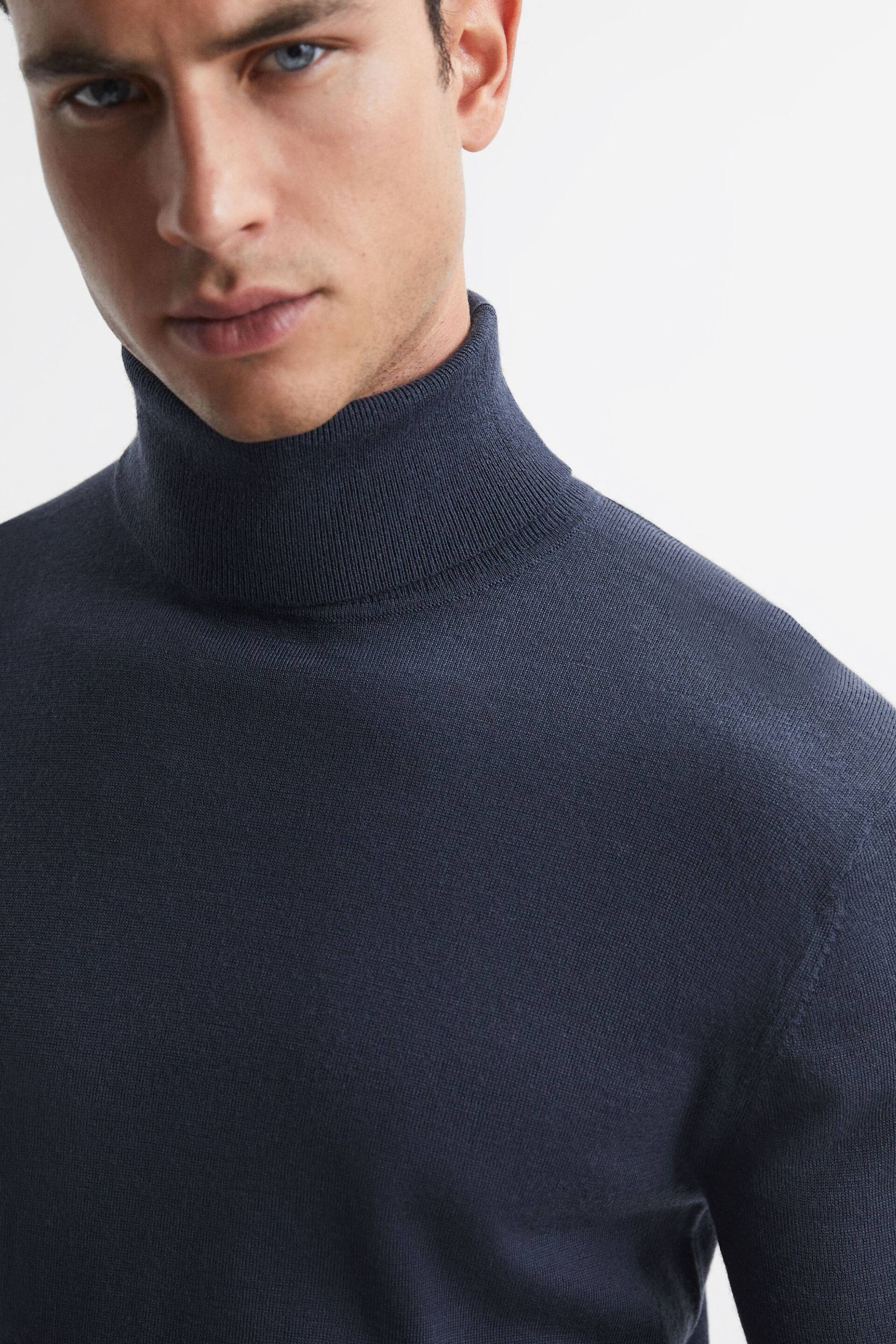 Reiss Eclipse Blue Caine Slim Fit Merino Wool Roll Neck Jumper - Image 4 of 5
