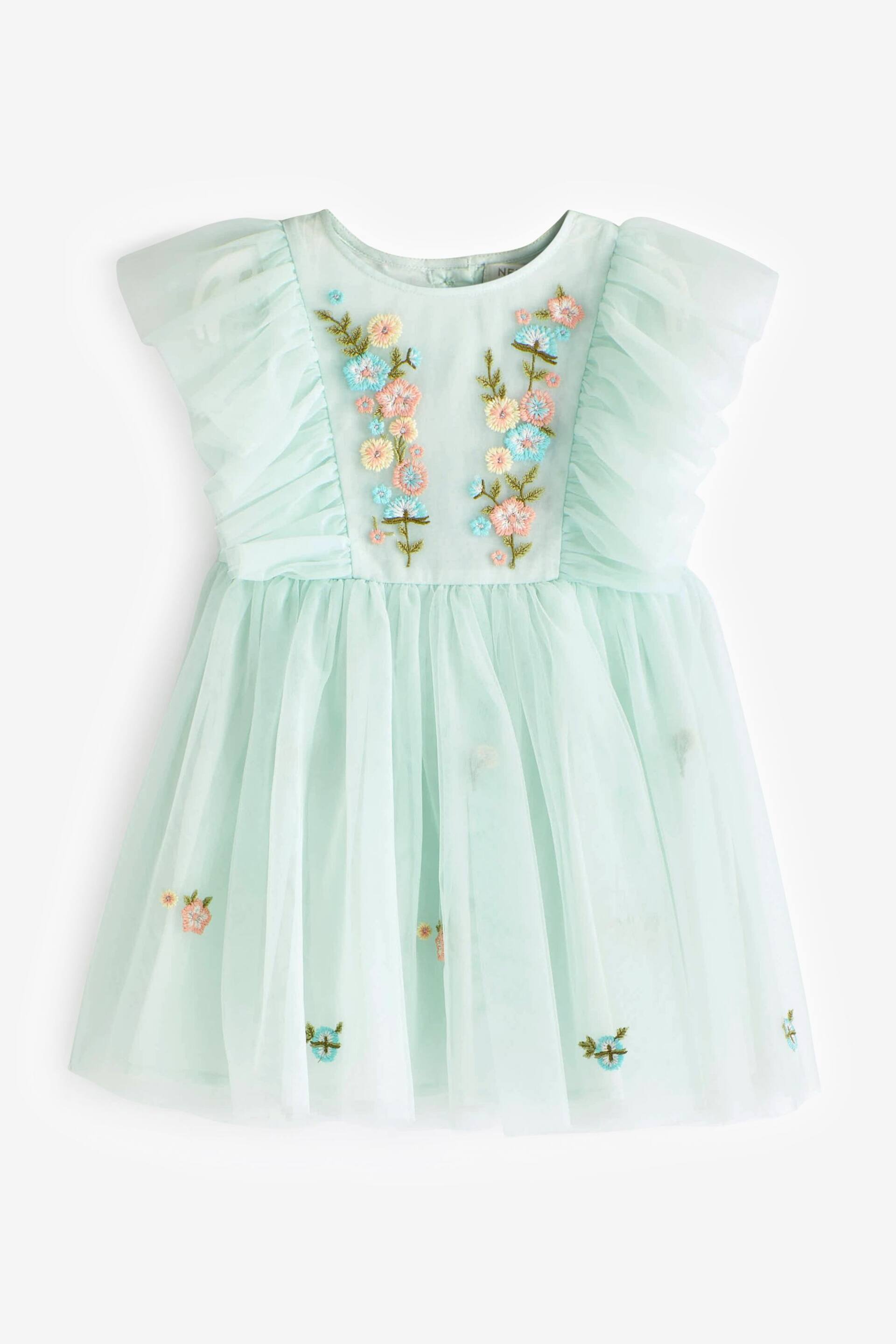 Pale Blue Embroidered Mesh Party Dress (3mths-10yrs) - Image 7 of 8