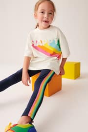 Little Bird by Jools Oliver Ecru/Navy Happy T-Shirt and Legging Set - Image 1 of 7