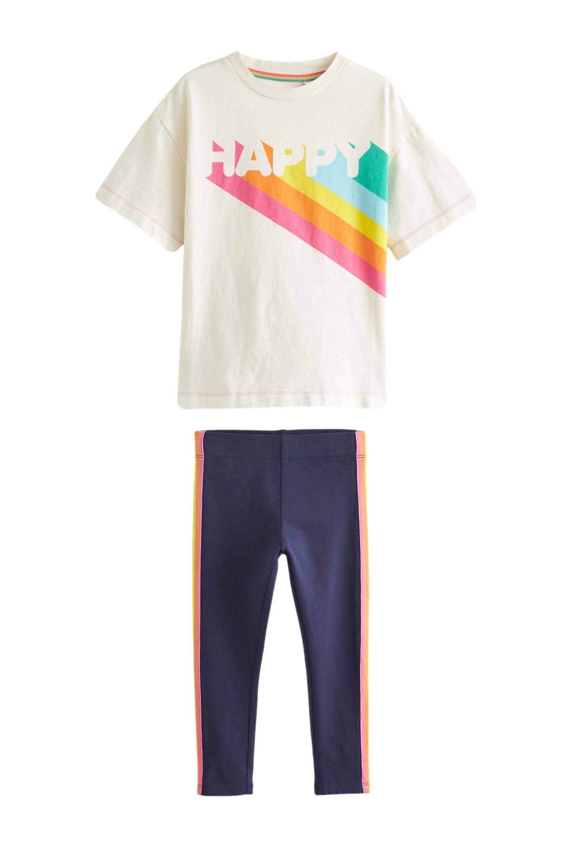 Little Bird by Jools Oliver Ecru/Navy Happy T-Shirt and Legging Set - Image 7 of 7