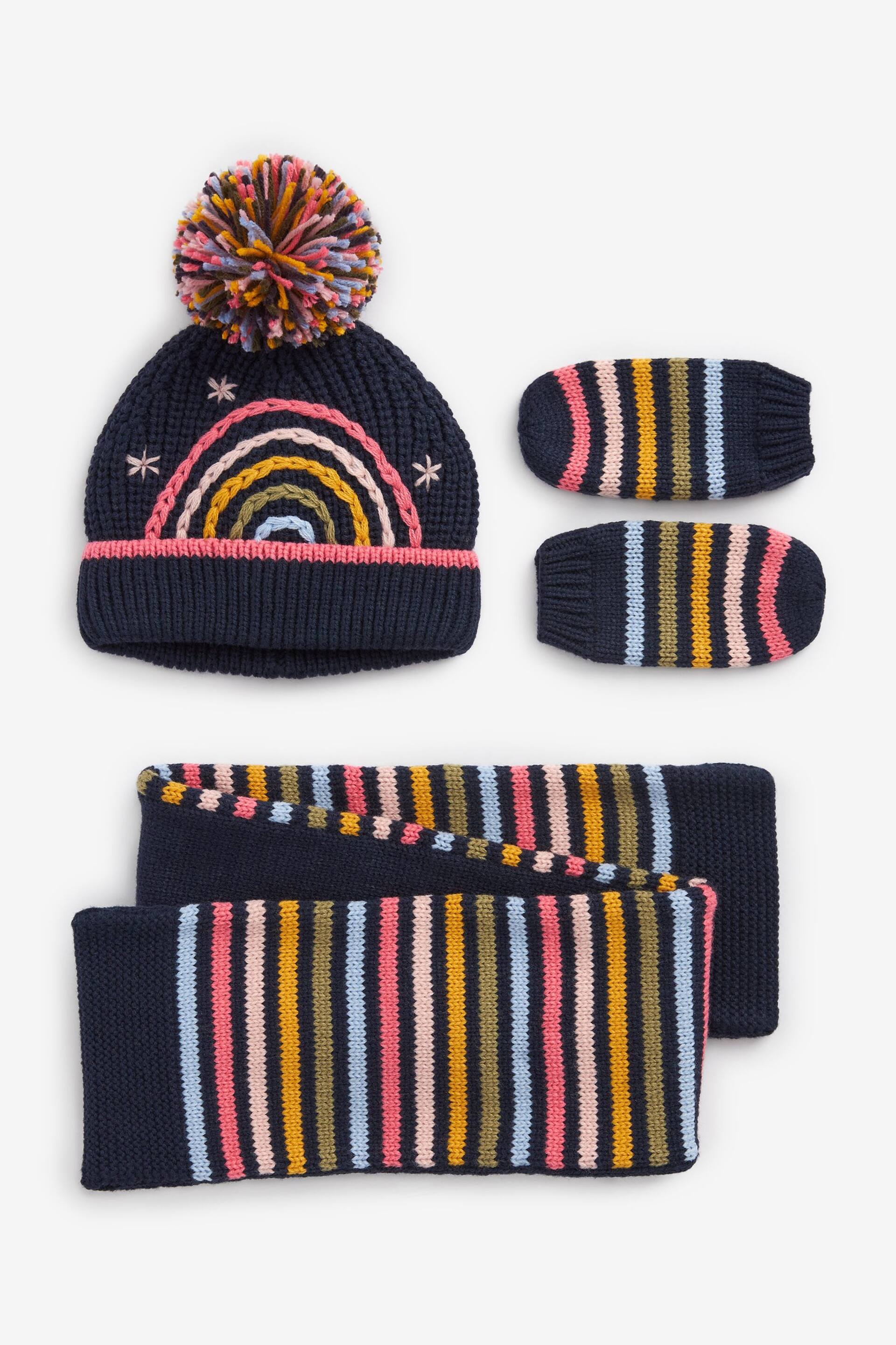 Navy Stripe Pom Hat, Mitts And Scarf 3 Piece Set (3mths-6yrs) - Image 1 of 2