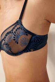 Navy Blue Non Pad Balcony Shell Embroidered Bra - Image 5 of 7