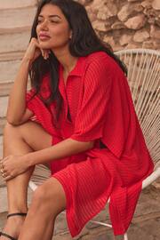 Red Textured Longline Overhead Shirt Cover-Up - Image 2 of 2