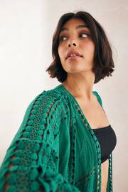Green Crochet Longline Kimono Cover-Up - Image 4 of 6