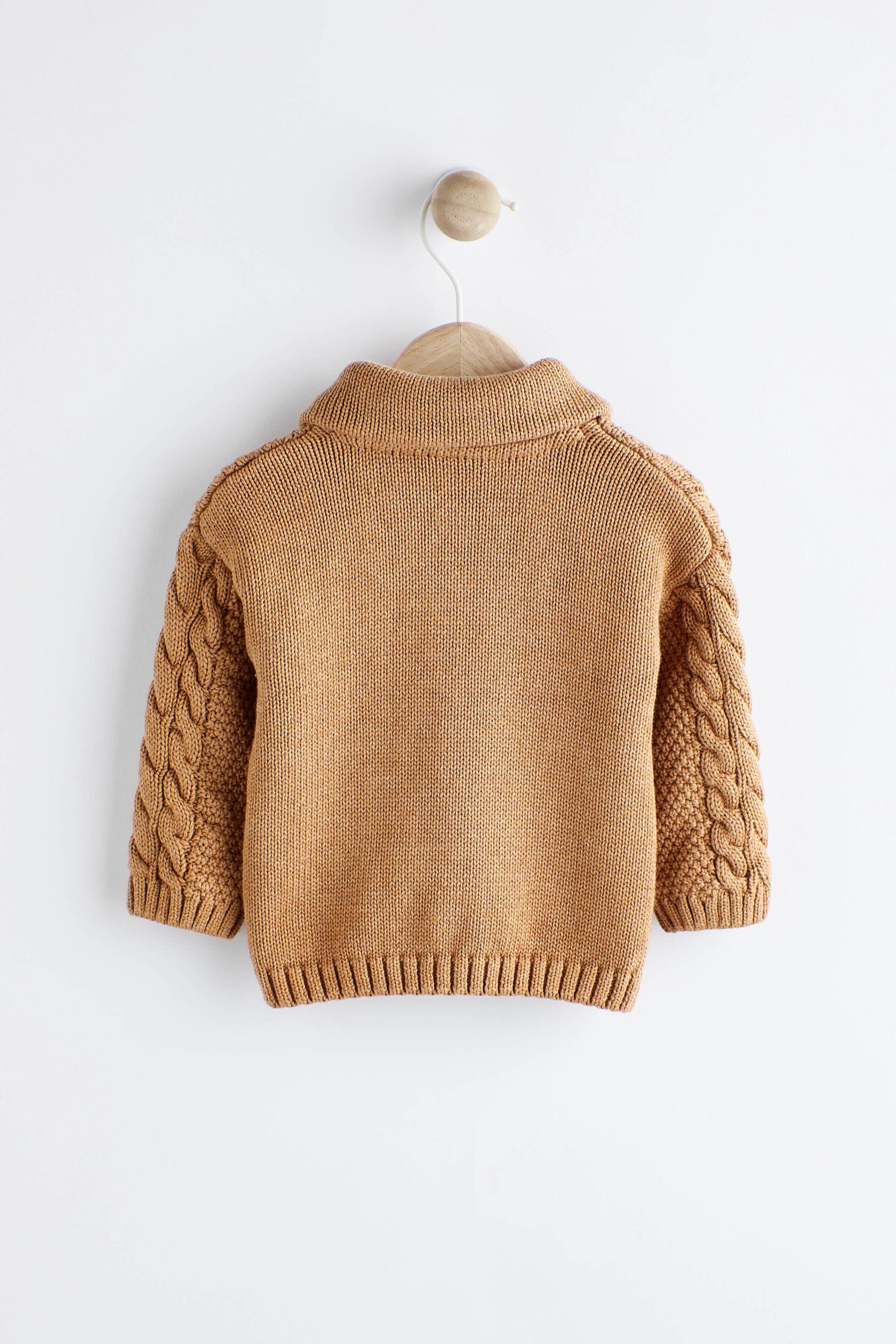 Tan Brown Cable Knitted Baby Cardigan (0mths-2yrs) - Image 2 of 7