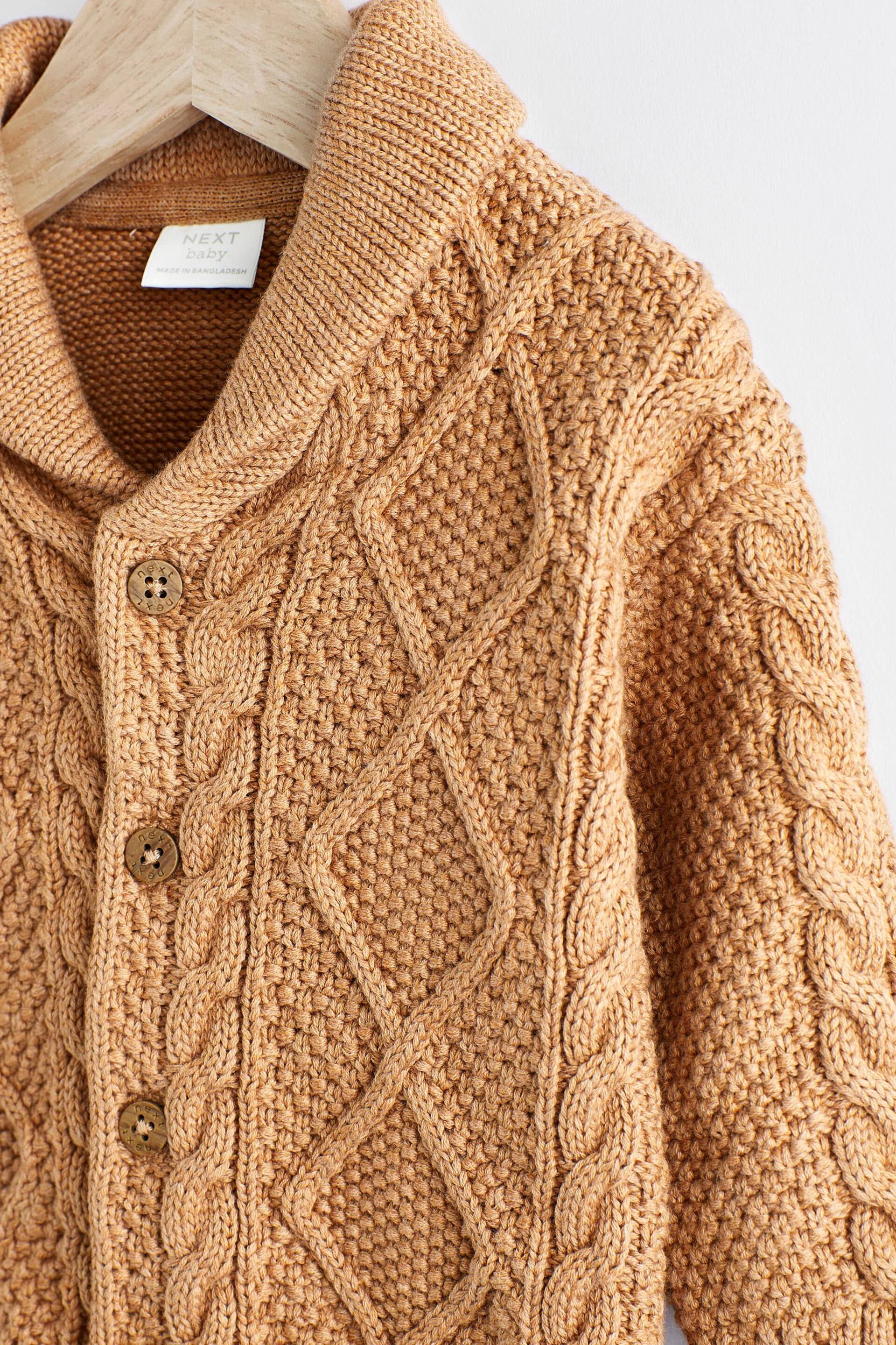 Tan Brown Cable Knitted Baby Cardigan (0mths-2yrs) - Image 3 of 7