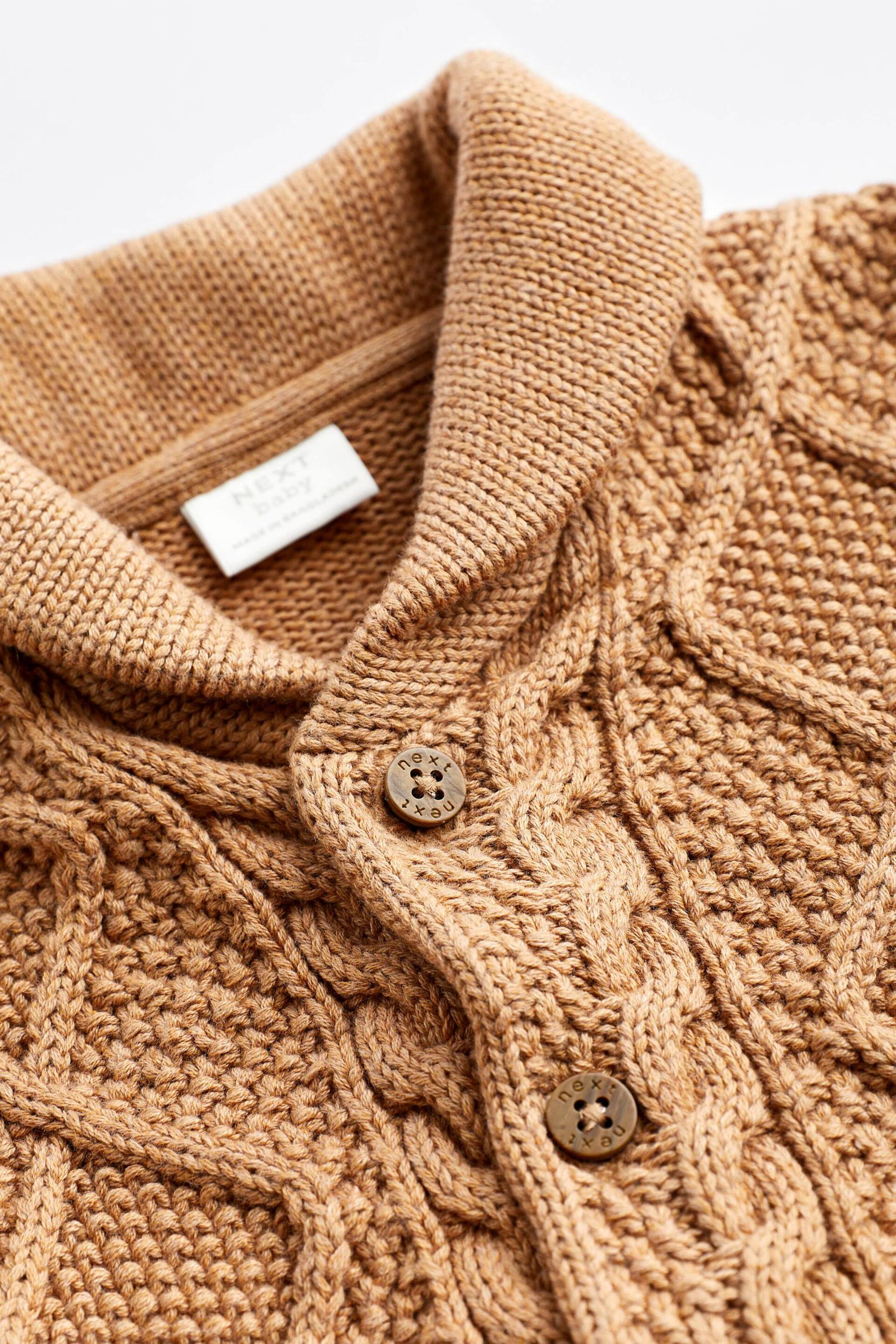 Tan Brown Cable Knitted Baby Cardigan (0mths-2yrs) - Image 4 of 7