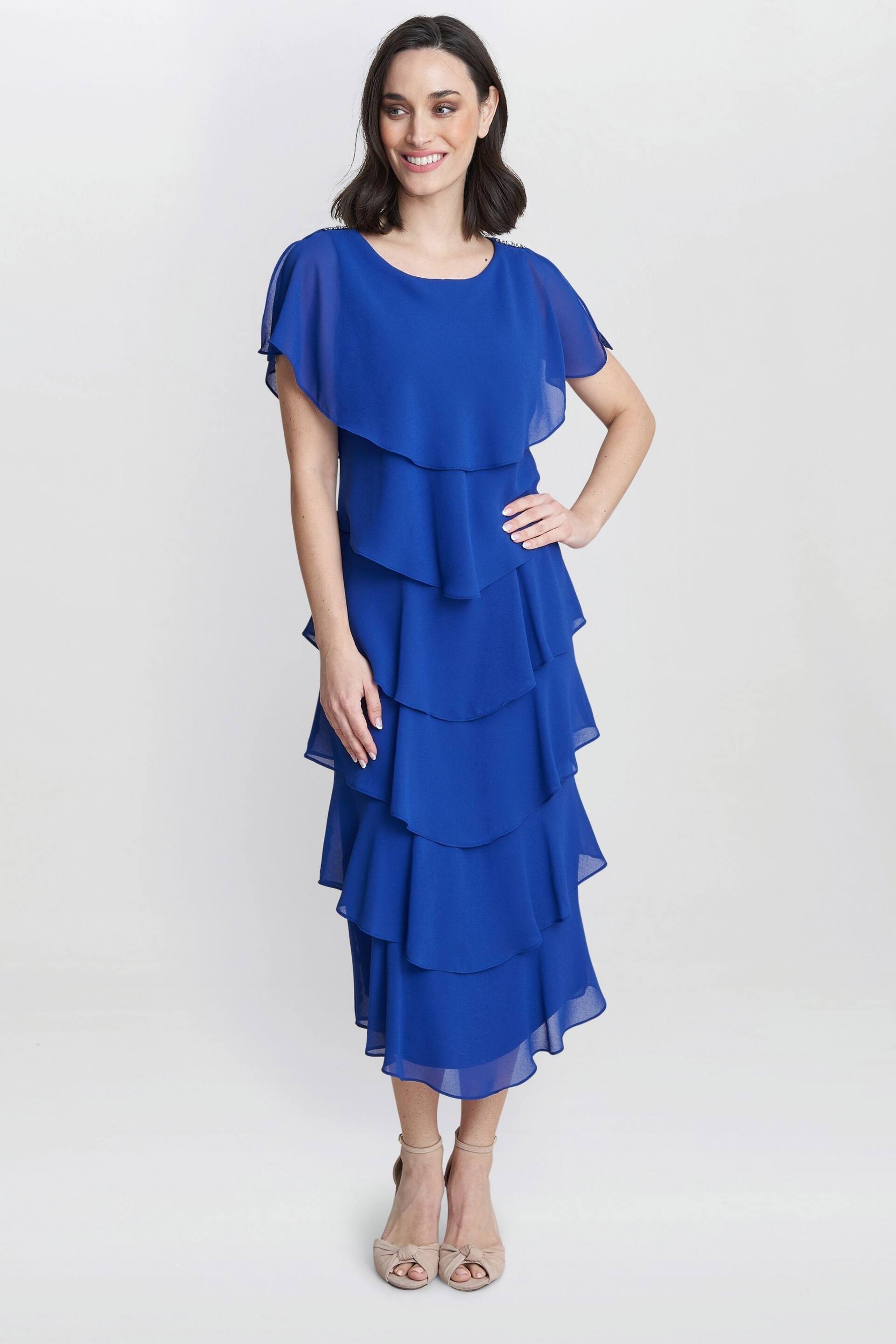 Tessa Midi Tiered Dress With Shoulder Trim - Image 1 of 4