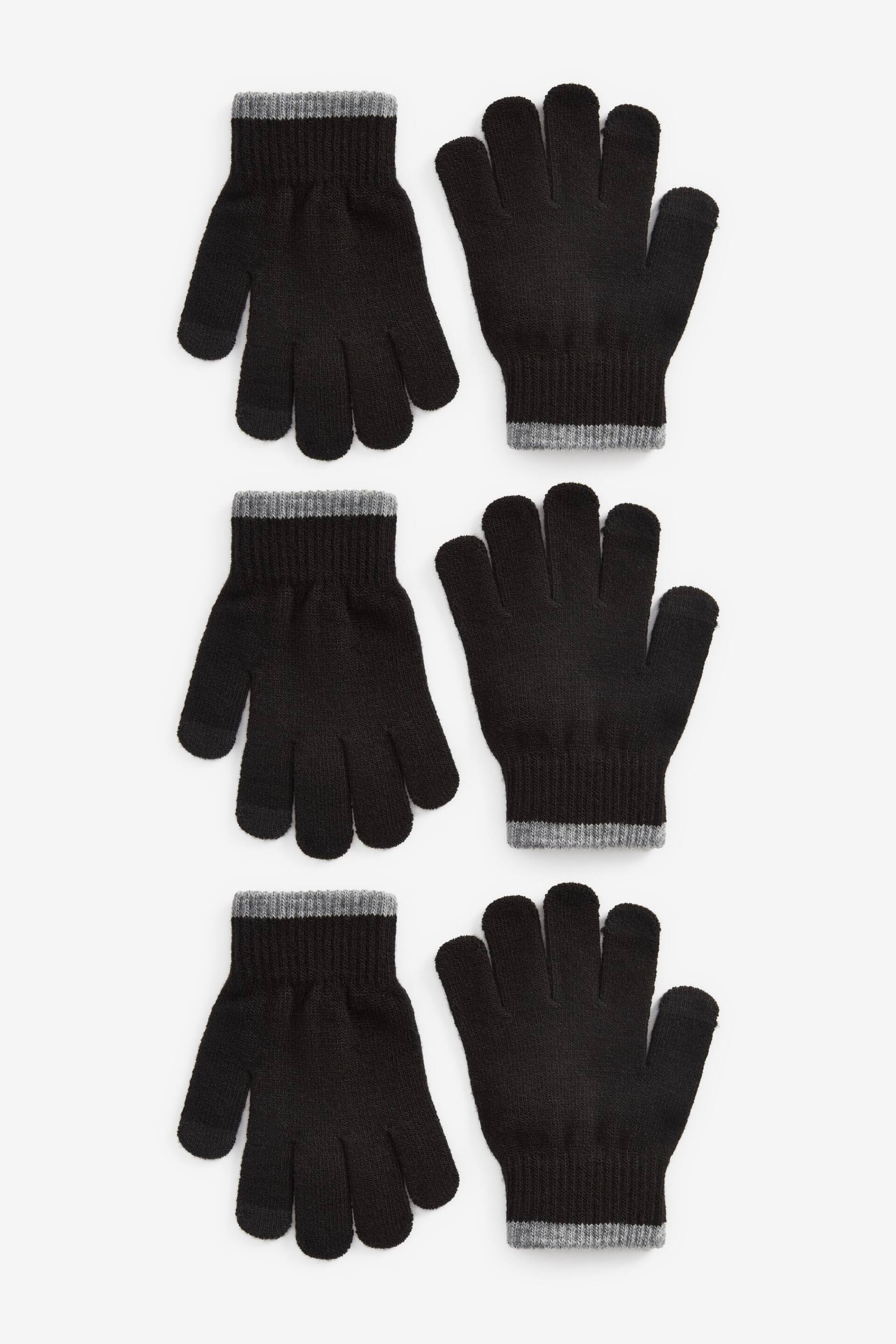 Black 3 Pack Touch Tip Magic Gloves (3-16yrs) - Image 1 of 2