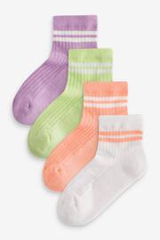 Purple, White and Green 4 Pack Cotton Rich Cushioned Footbed Low Cropped Ribbed Socks - Image 1 of 5