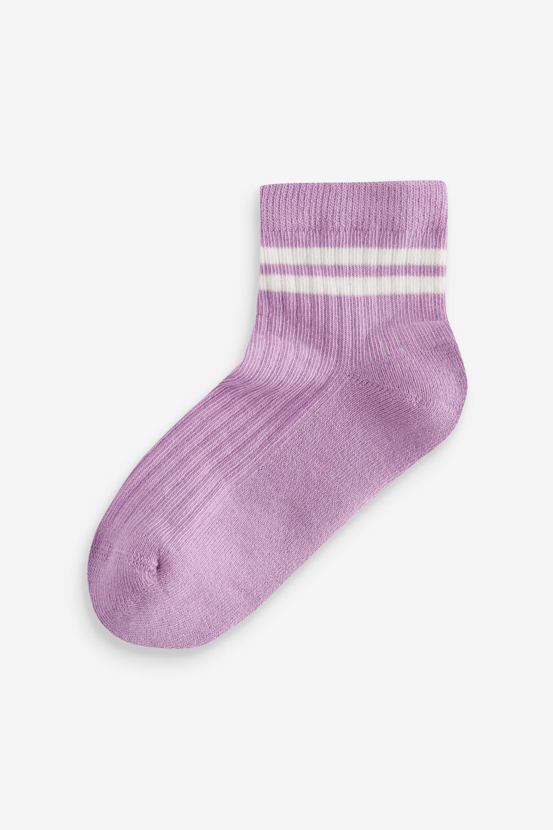 Purple, White and Green 4 Pack Cotton Rich Cushioned Footbed Low Cropped Ribbed Socks - Image 3 of 5