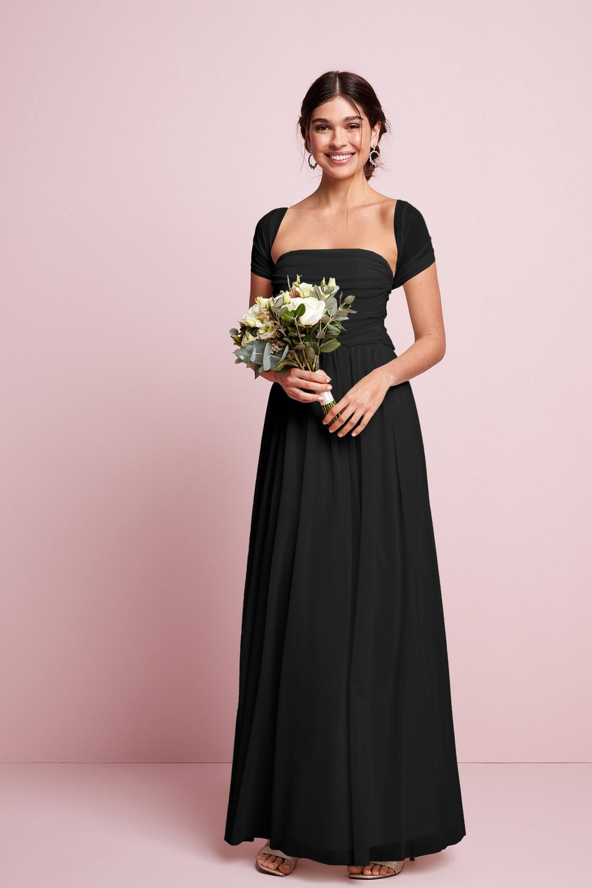 Black Mesh Multiway Bridesmaid Wedding Maxi Dress - Image 1 of 9