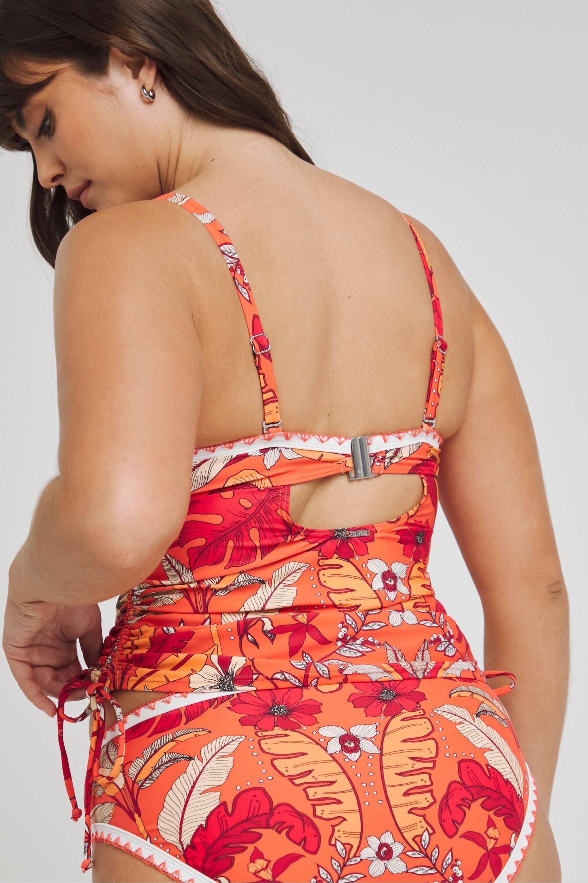 Figleaves Orange Leaf Print Frida Bandeau Tankini Top - Image 3 of 4