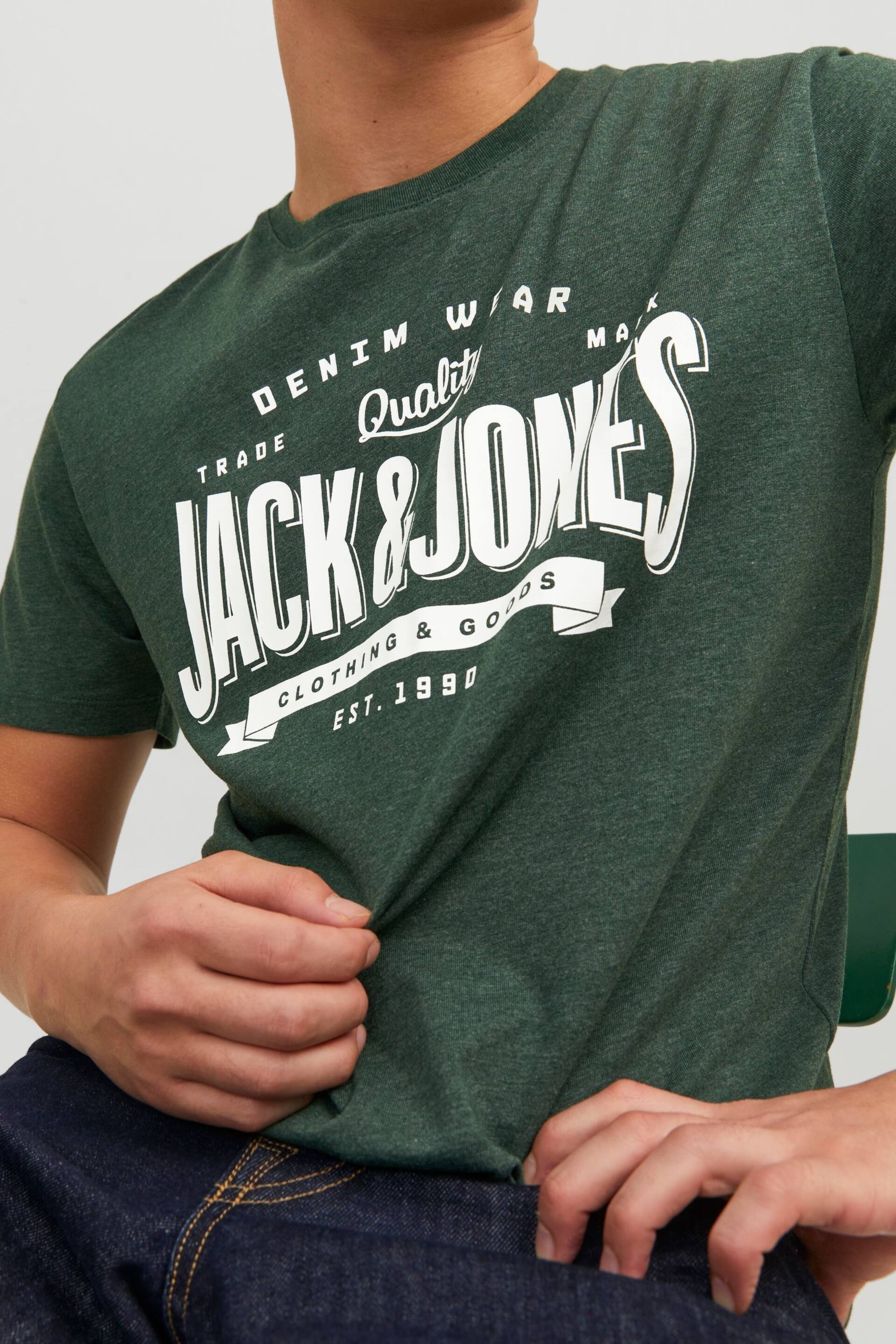 JACK & JONES Green Short Sleeve Logo T-Shirt - Image 3 of 5