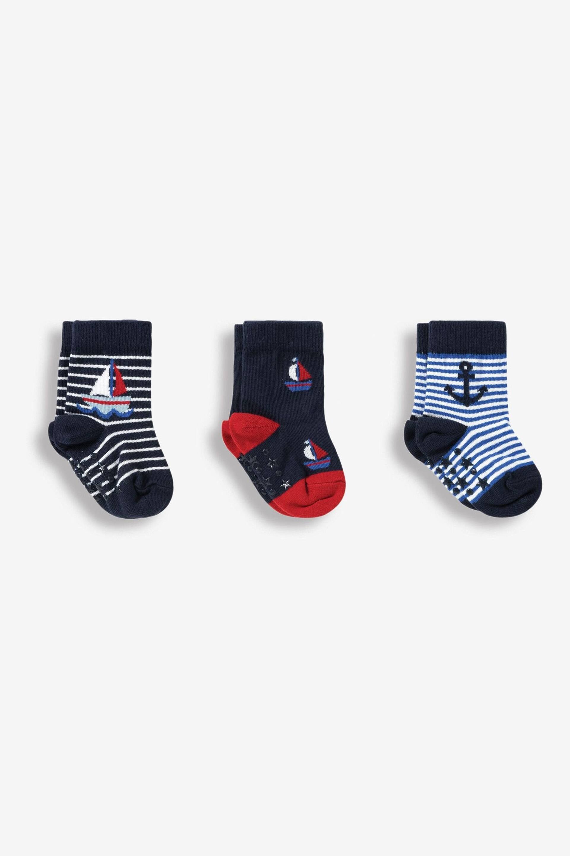 JoJo Maman Bébé Navy 3-Pack Nautical Socks - Image 1 of 1