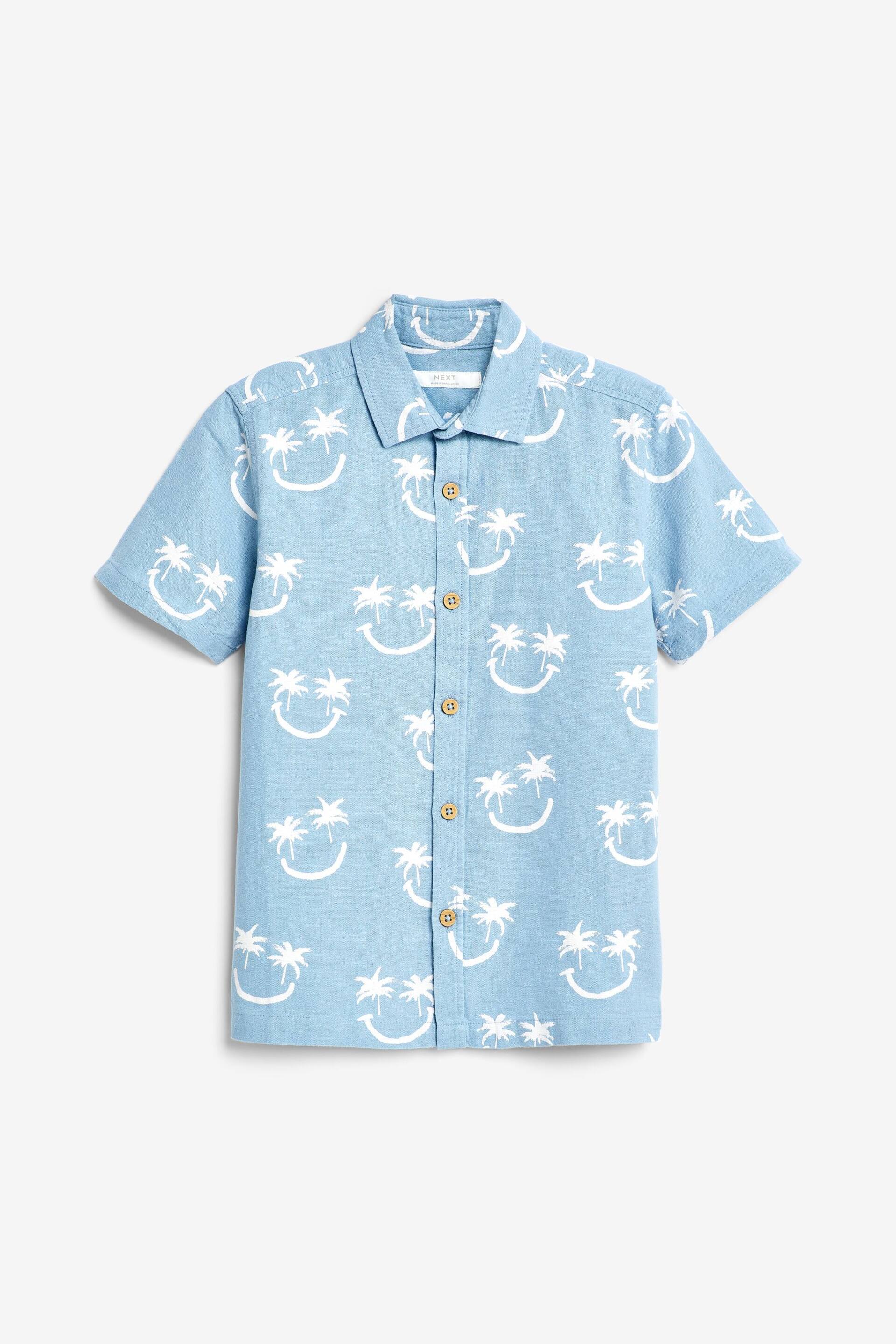 Aqua Blue Smiles Short Sleeve Blended Linen Printed Shirt (3-16yrs) - Image 2 of 3
