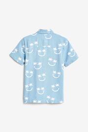 Aqua Blue Smiles Short Sleeve Blended Linen Printed Shirt (3-16yrs) - Image 3 of 3
