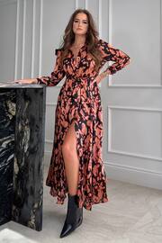 Girl In Mind Black Orange Floral Brielle Shirt Maxi Dress - Image 1 of 4