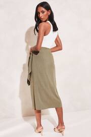 Lipsy Khaki Green Petite Tie Waist Wrap Midi Skirt - Image 2 of 4