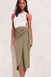 Lipsy Khaki Green Tall Tie Waist Wrap Midi Skirt - Image 1 of 4