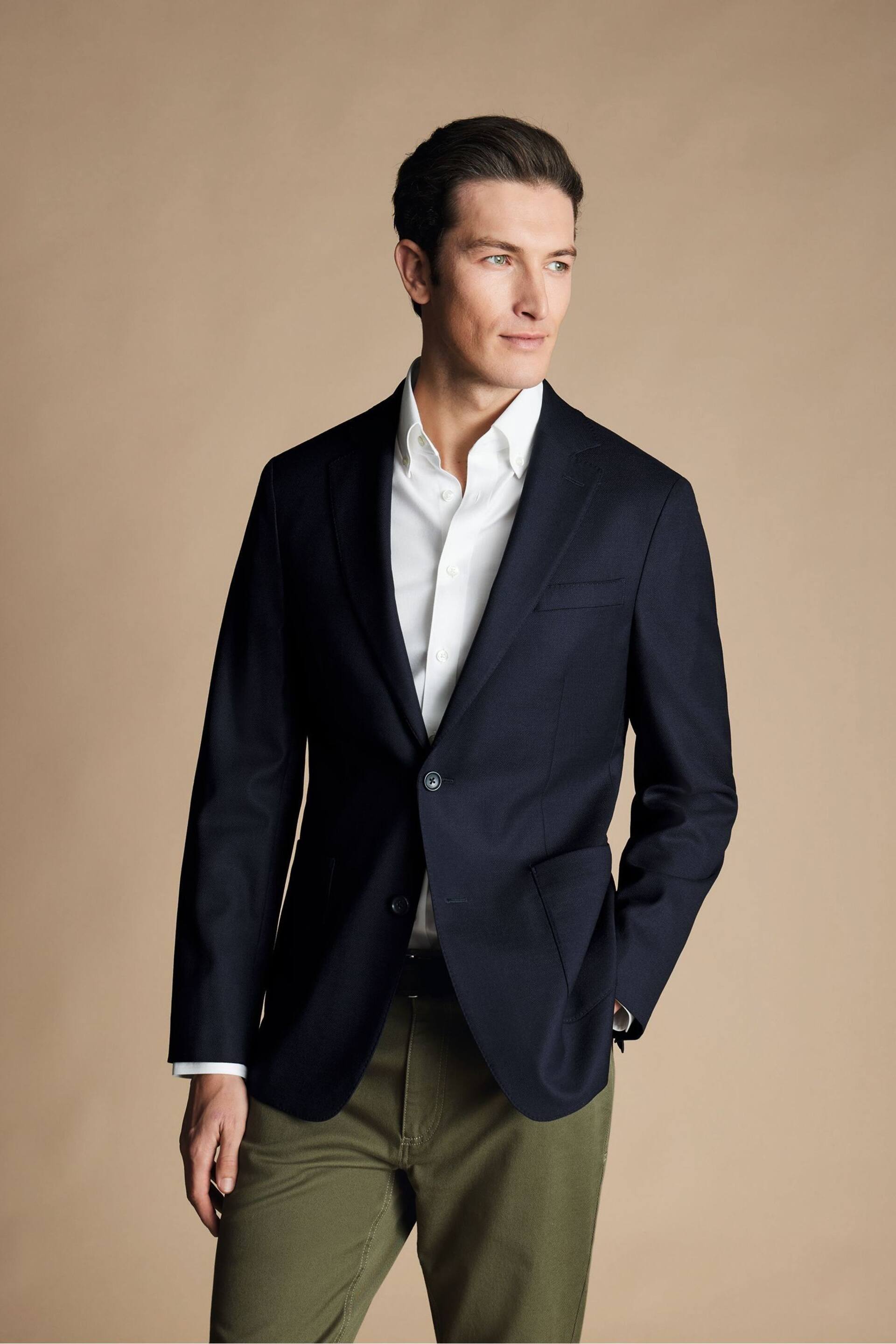 Charles Tyrwhitt Blue Slim Fit Luxury Italian Hopsack Jacket - Image 1 of 5