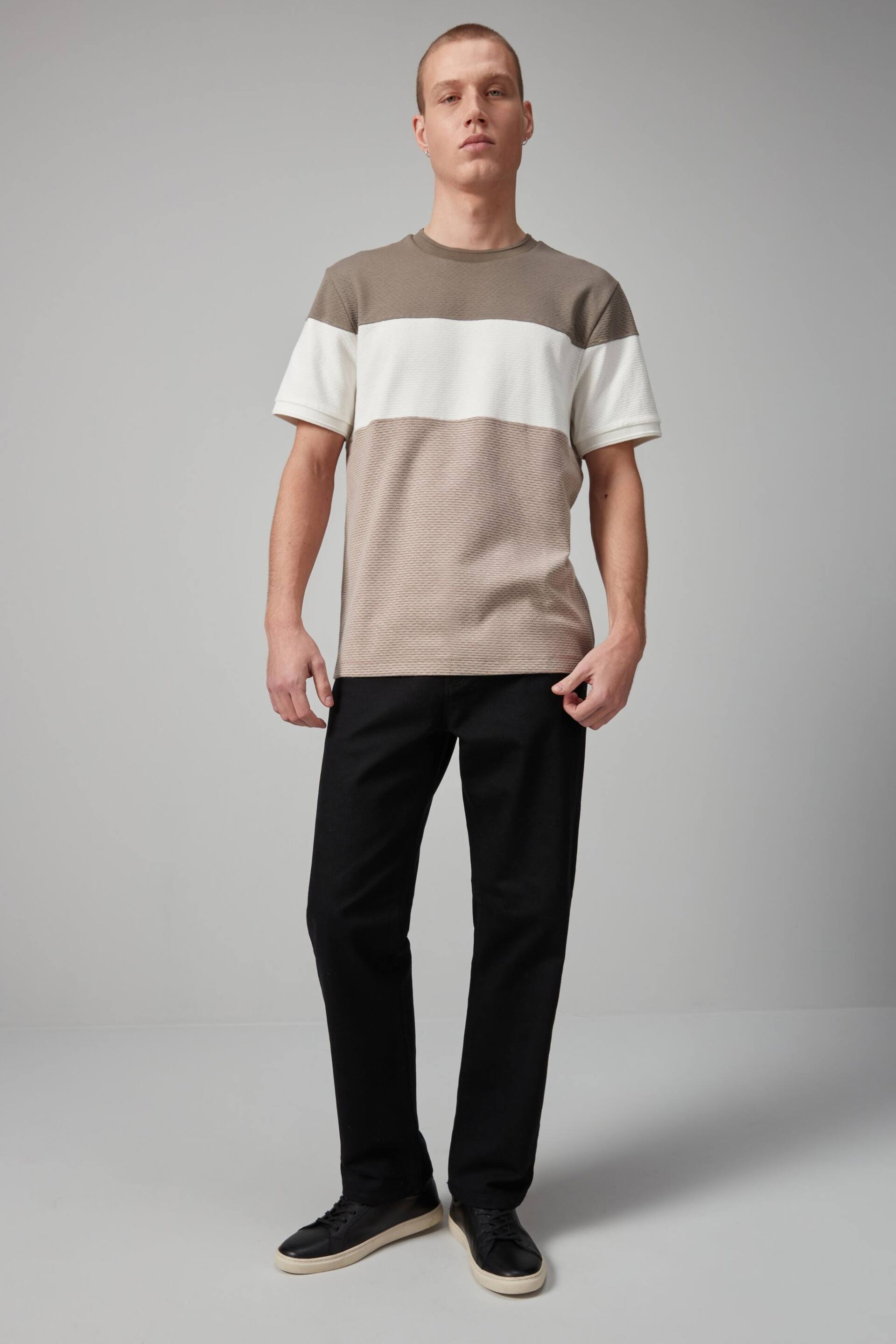 Neutral Textured Colour Block T-Shirt - Image 2 of 8