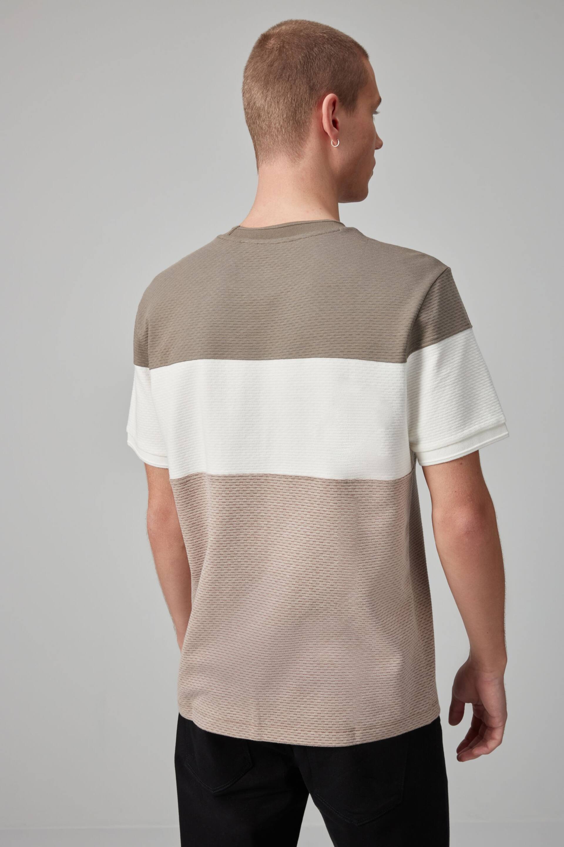 Neutral Textured Colour Block T-Shirt - Image 3 of 8