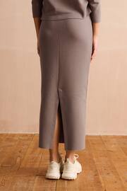 Neutral Taupe Textured Rib Slit Back Cosy Knit Midi Skirt - Image 4 of 7