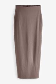 Neutral Taupe Textured Rib Slit Back Cosy Knit Midi Skirt - Image 6 of 7