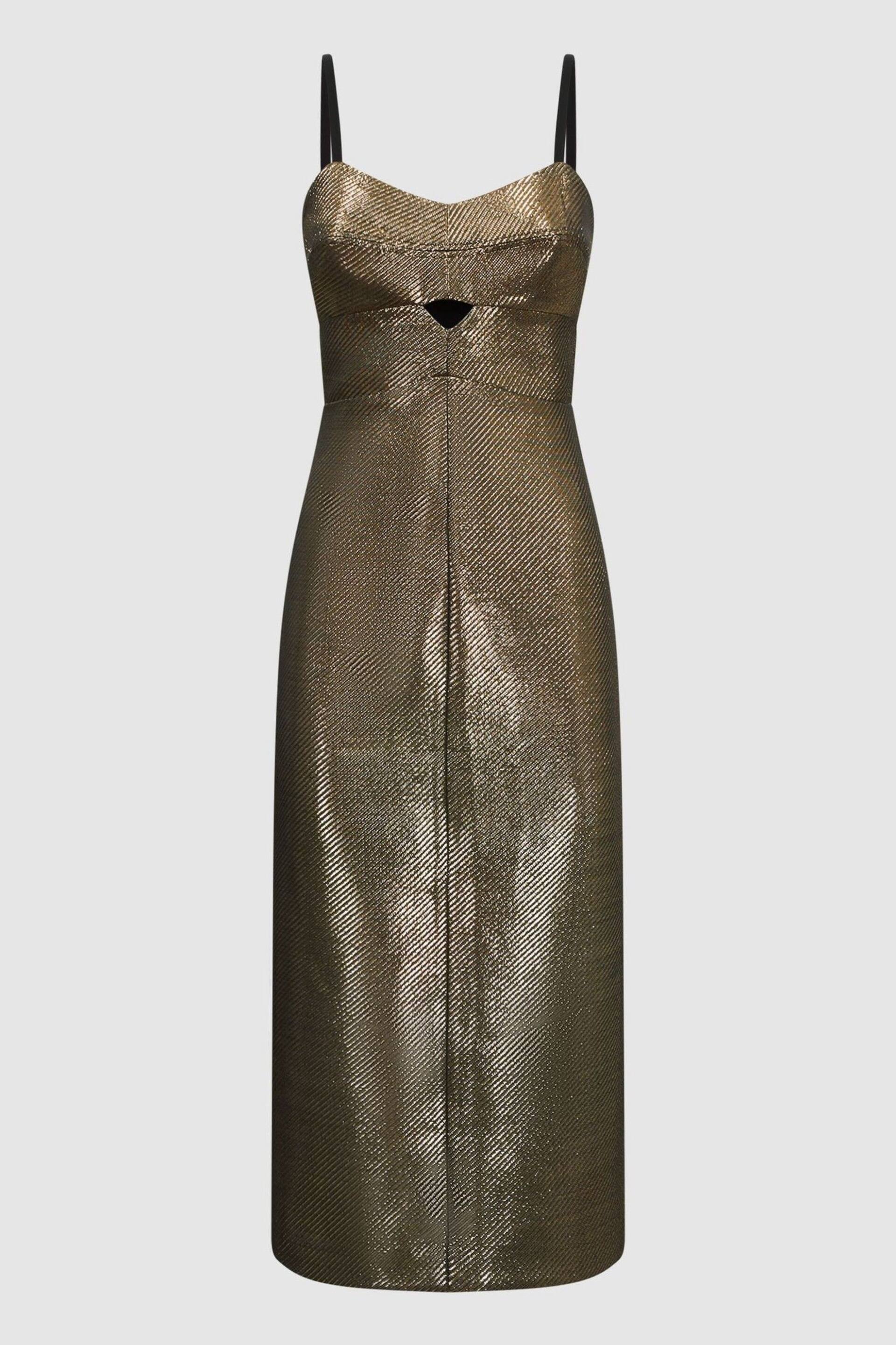 Reiss Gold Mina Metallic Bodycon Midi Dress - Image 2 of 4