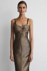 Reiss Gold Mina Metallic Bodycon Midi Dress - Image 3 of 4