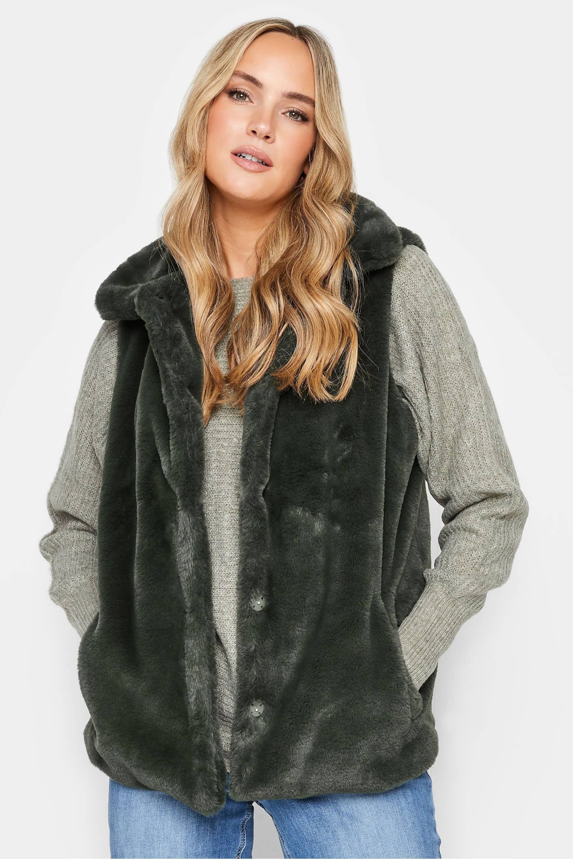 Long Tall Sally Green Faux Fur Gilet - Image 1 of 4